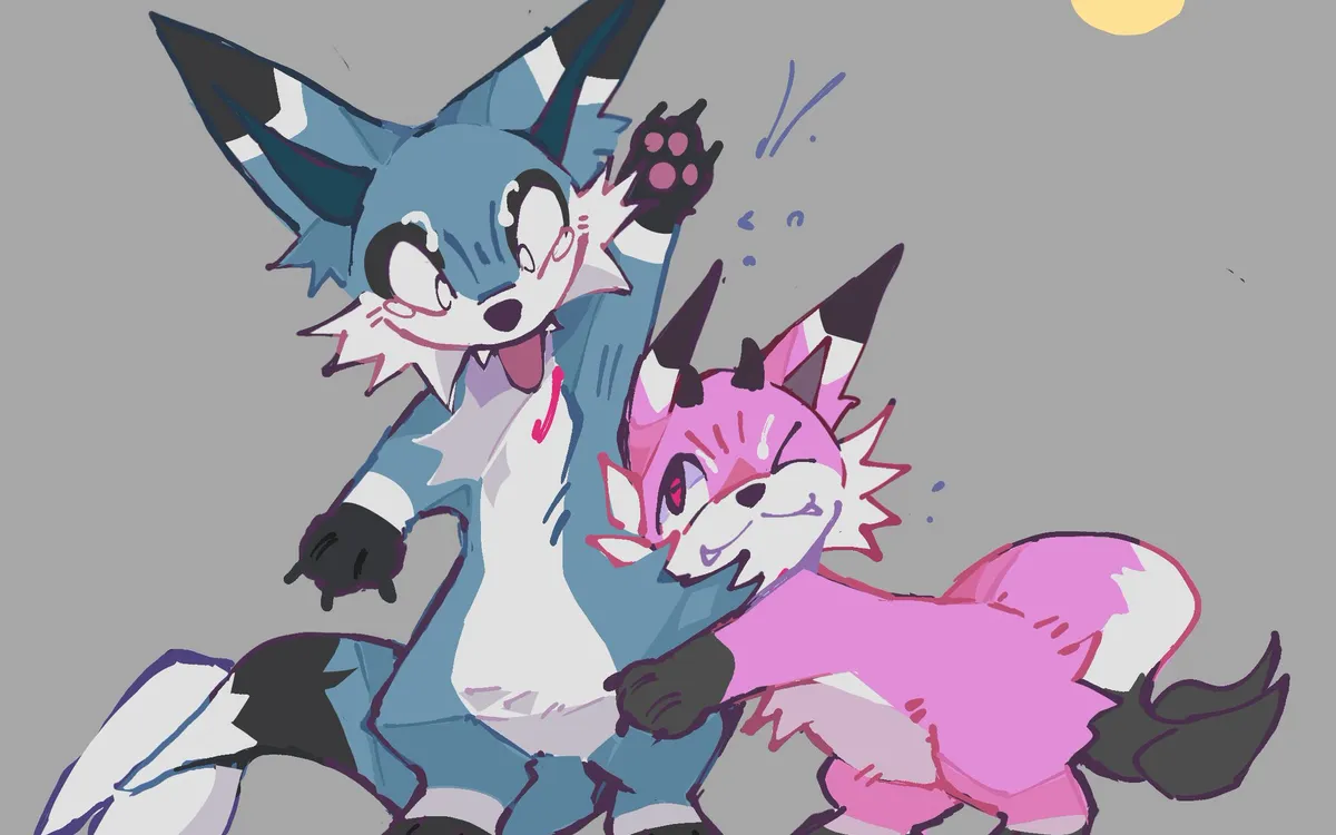 Two fluffy fishdragons playing with each other